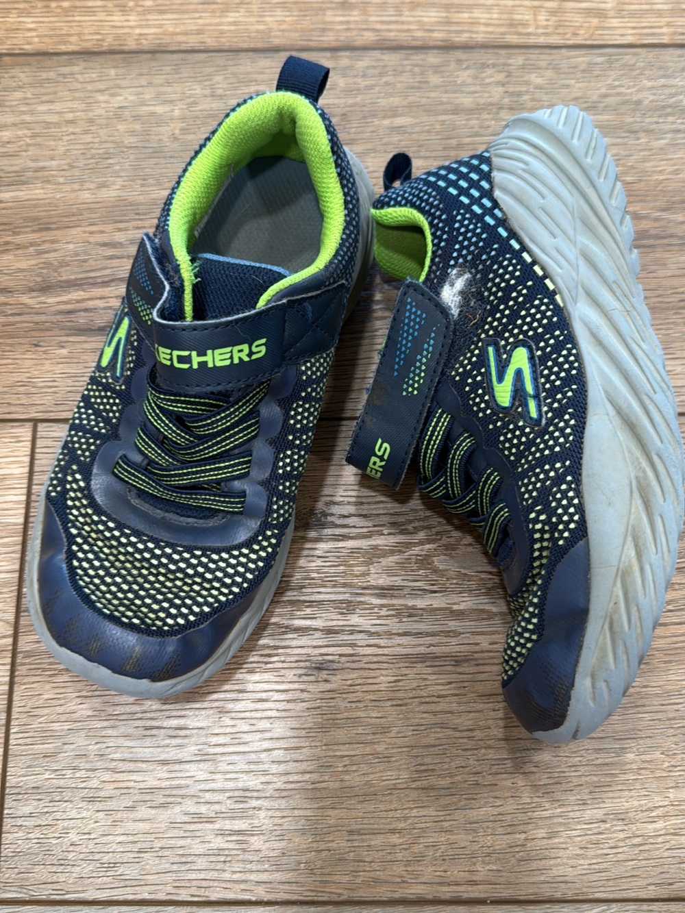 Skechers Kids Navy and Neon Green Slip-On Athletic Sneakers